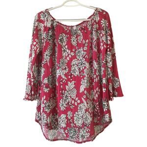 NWT Hanger 55 Large Scoop Neck 3/4 Sleeve Pink White Black Floral Crêpe Top